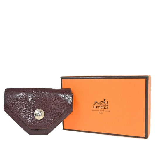 HERMES Logo Le Van Quatre Coin Case Wallet Leather Bordeaux France 01FA303