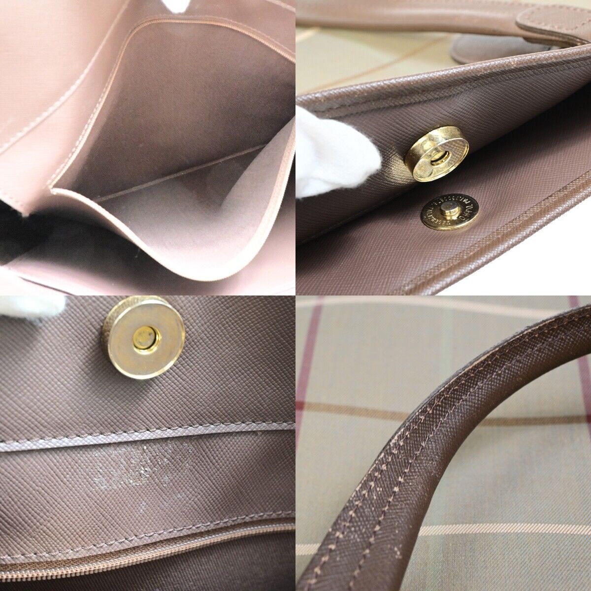 BURBERRYS Logo Shoulder Tote Bag Canvas Leather Brown Gold-plated 05FA991
