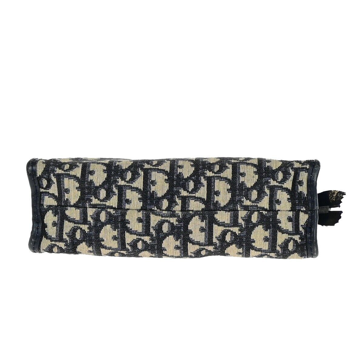 CHRISTIAN DIOR Logo Trotter Pattern Pouch Canvas Leather Navy Blue 01EC871