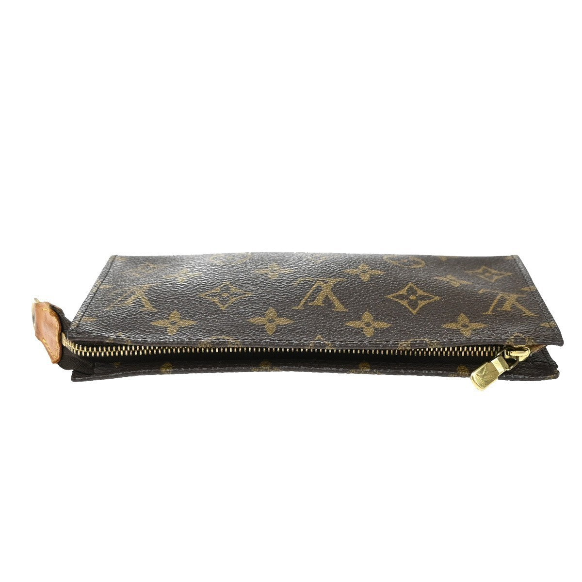 LOUIS VUITTON LV Logo Bucket GM Pouch Bag Monogram Leather Brown Gold 02KB369