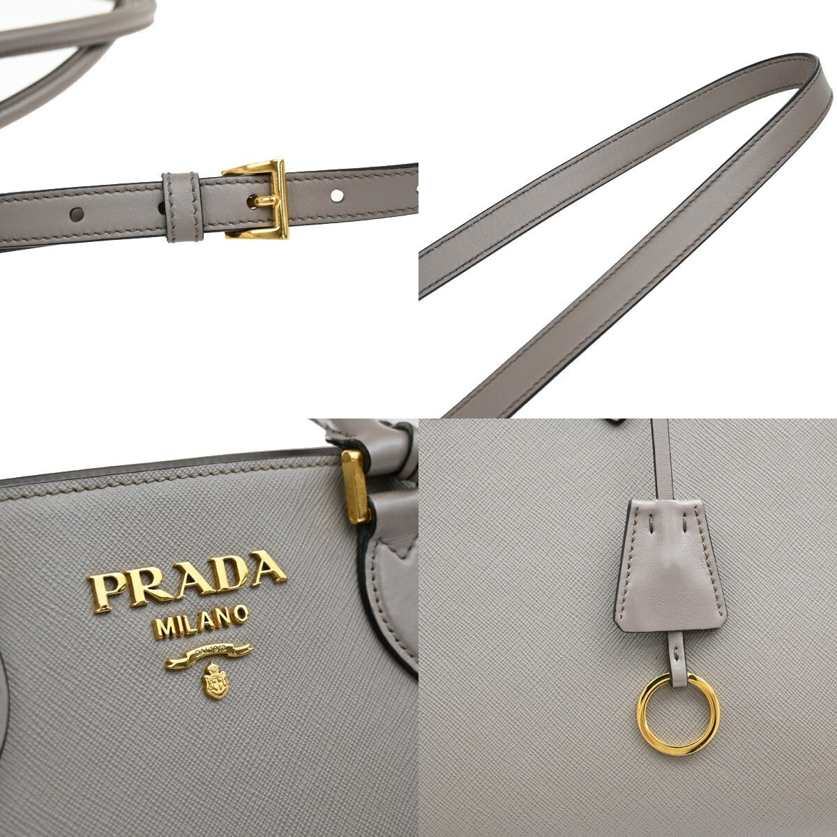PRADA Logo Saffiano 2Way Shoulder Hand Tote Bag Leather Gray GHW 51RF290
