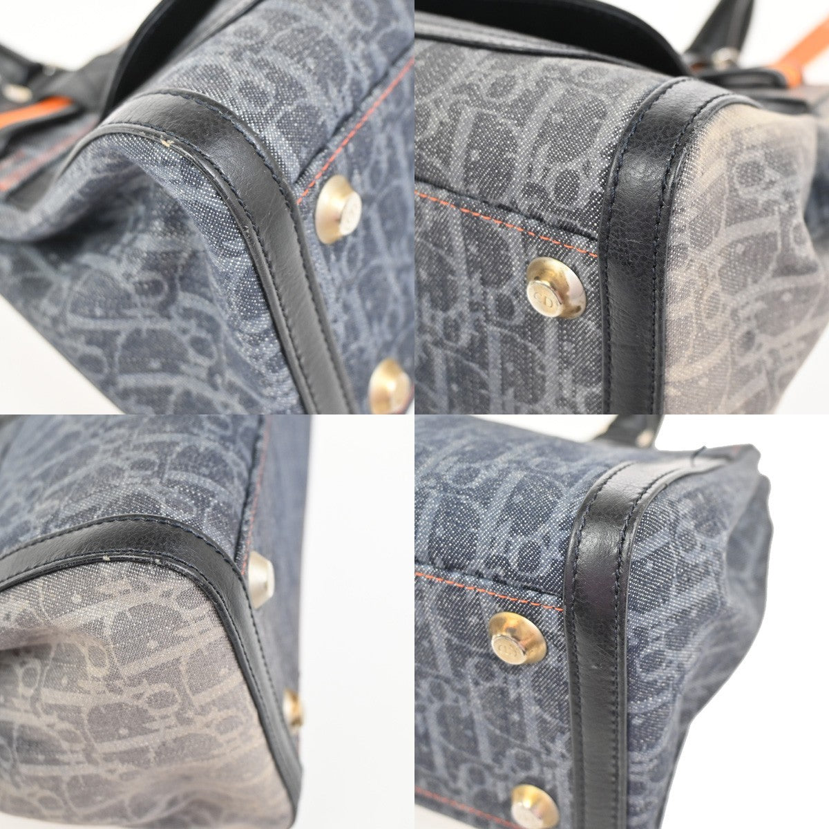 CHRISTIAN DIOR CD Logo Flight Line Trotter Hand Bag Denim Leather Blue 27YJ001