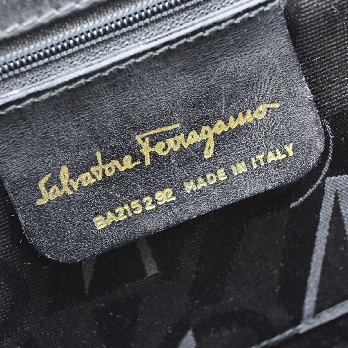 SALVATORE FERRAGAMO Logo Vara Hand Bag Canvas Leather Black Gold Italy 64EC119