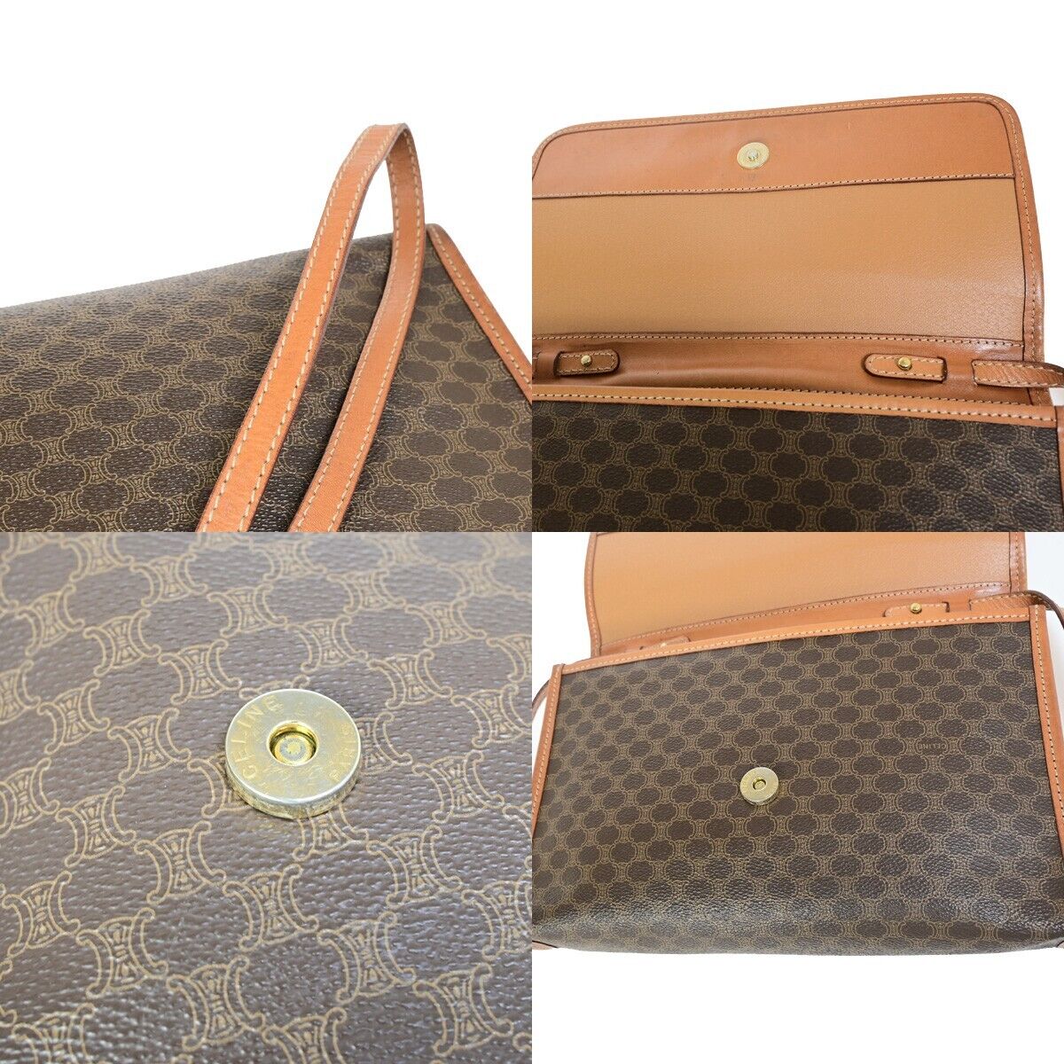 CELINE Logo Macadam Pattern Crossbody Shoulder Bag PVC Leather Brown 62SH929