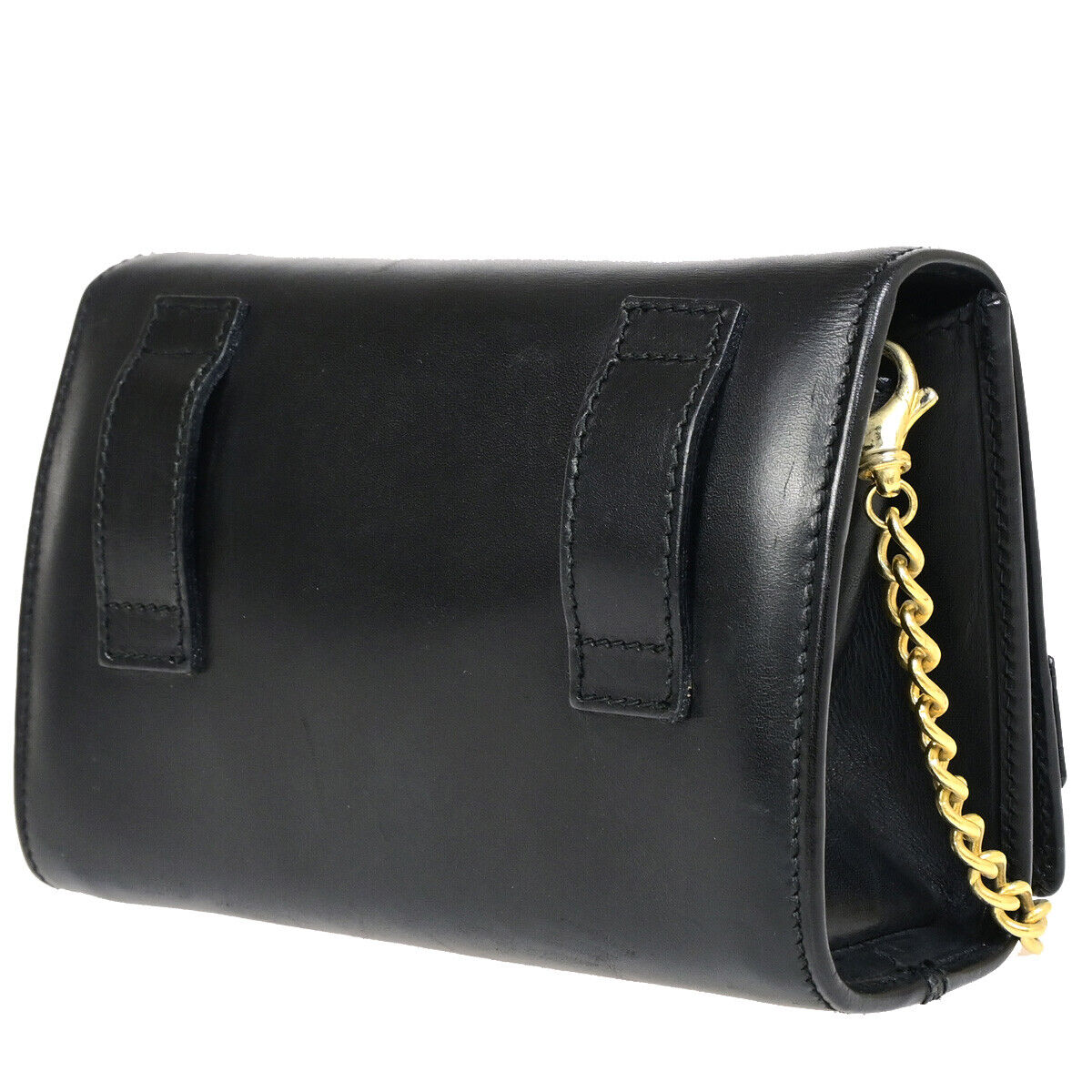 SALVATORE FERRAGAMO MIni Chain Shoulder Bam Bag Embossing Leather GHW 67SJ078