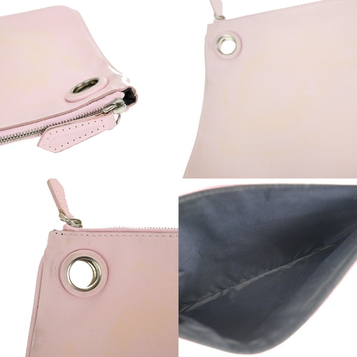 FENDI FF Logo Triplette Pouch Studs Leather Black Orange Pink Italy 35YE400