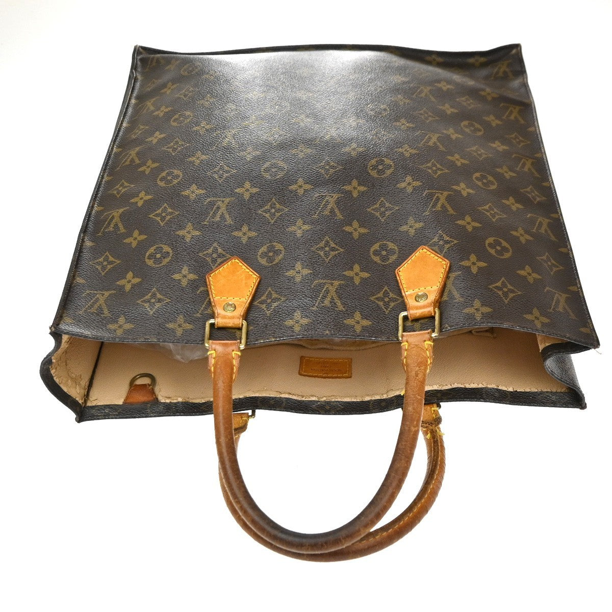 LOUIS VUITTON Logo Sac Plat Hand Tote Bag Monogram Leather Brown M51140 66CA931
