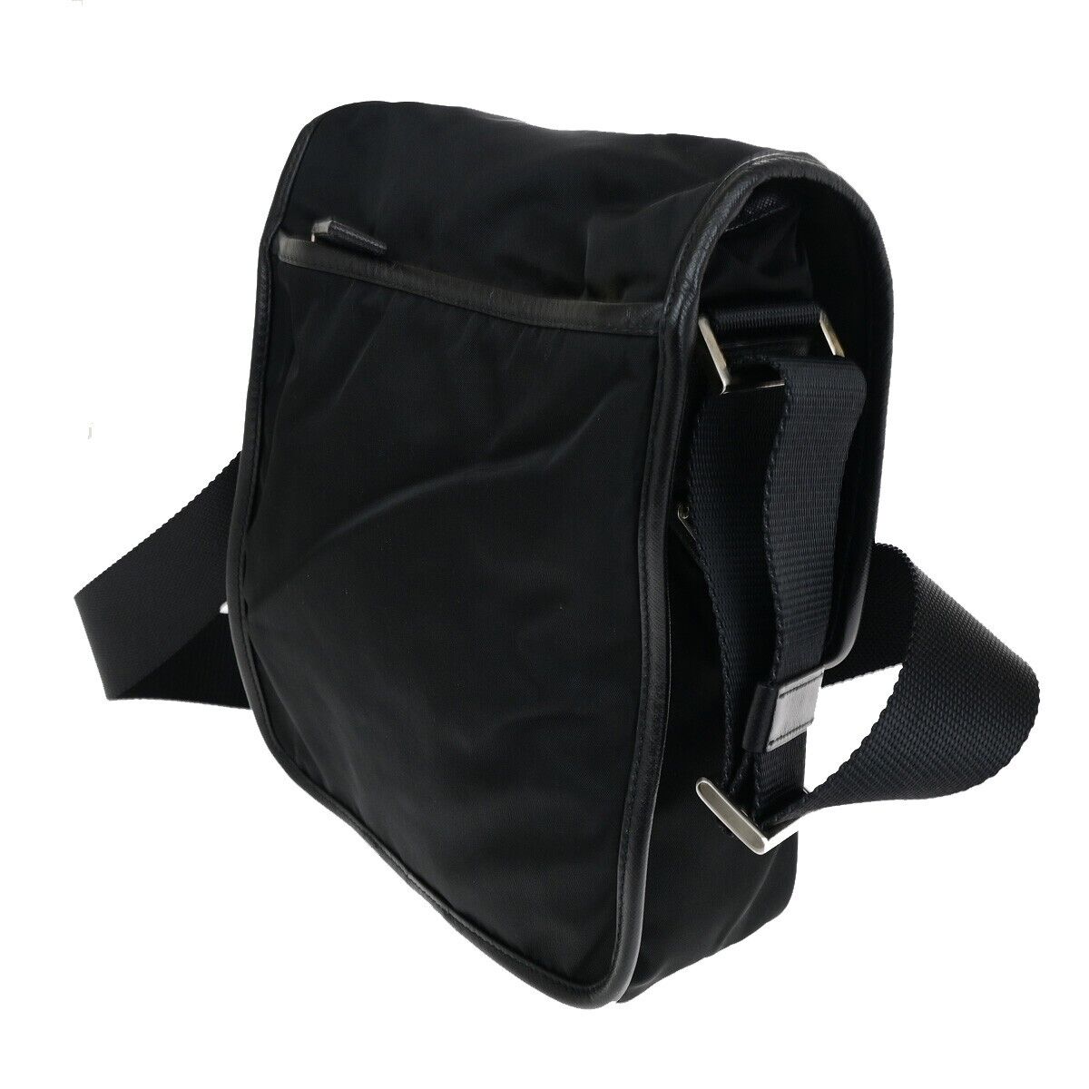PRADA MILANO Tessuto Messenger Shoulder Bag Nylon Leather Black Silver 87EB675