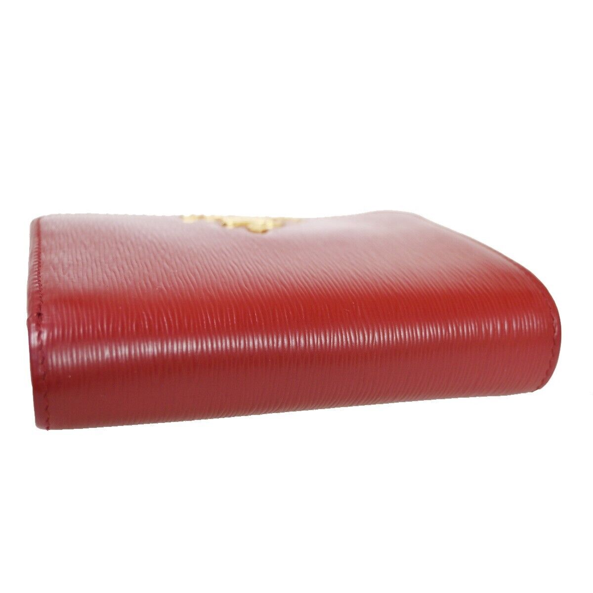 PRADA MILANO Logo Bifold Wallet Purse Vitello Move Leather Rubino Gold 76RH888