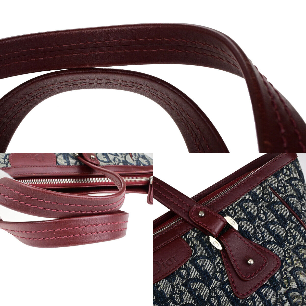 CHRISTIAN DIOR Trotter Pattern Hand Bag Canvas Leather BY Blue SHW 16YG692