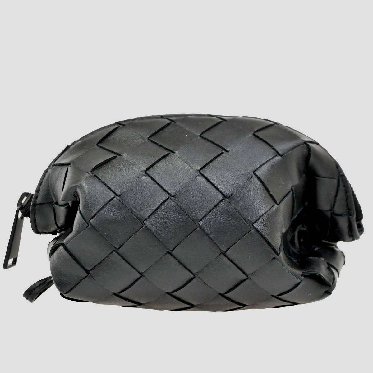 BOTTEGA VENETA Logo Intrecciato Mini Pouch Lambskin Leather Black 30RL546