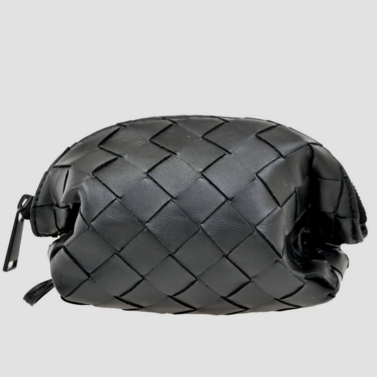 BOTTEGA VENETA Logo Intrecciato Mini Pouch Lambskin Leather Black 30RL546