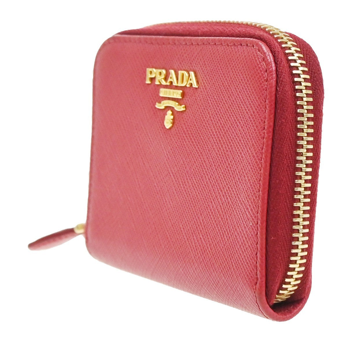 PRADA Zip Around Coin Case Compact Wallet Saffiano Leather Red Italy 37MA483
