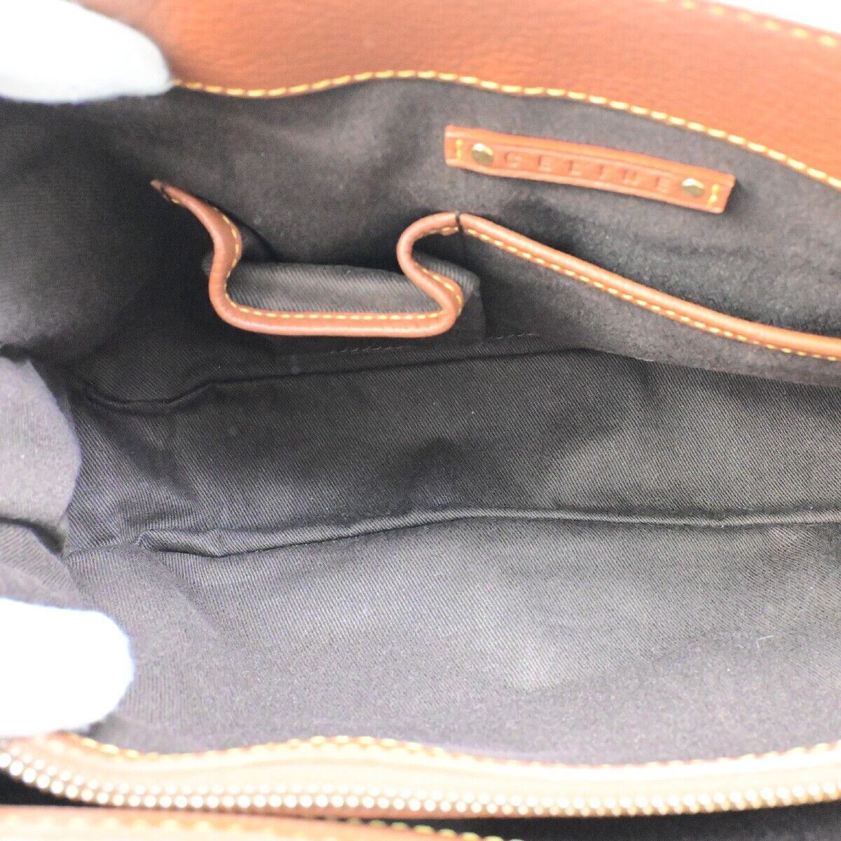 CELINE Logo Macadam Pattern Hand Tote Bag Denim Leather Brown 86FB086