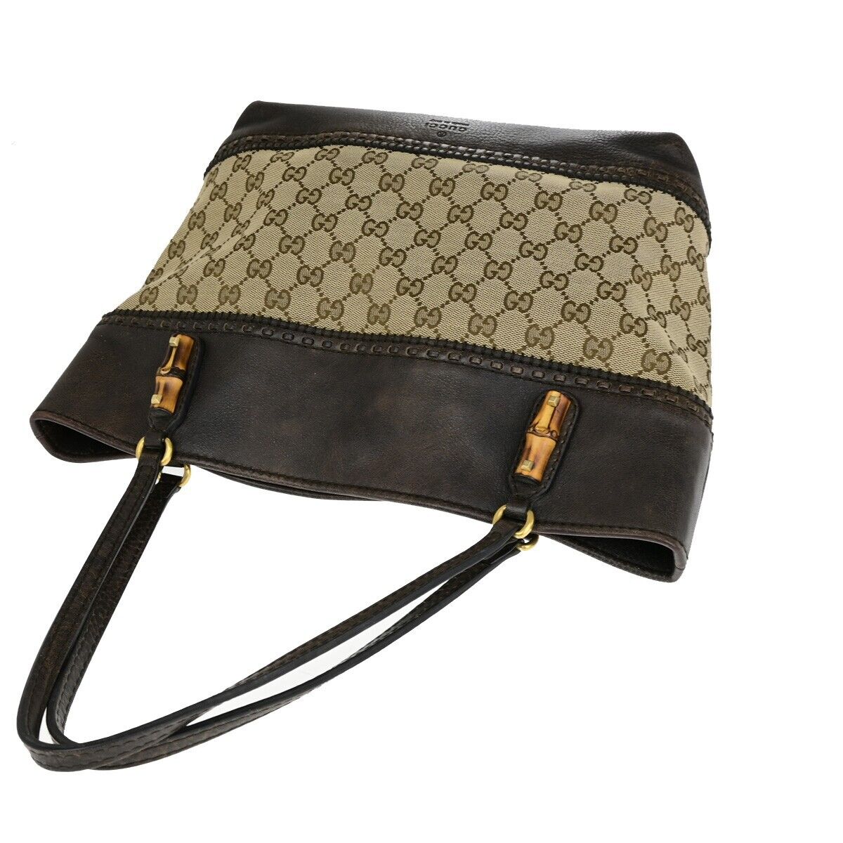GUCCI Logo GG Laidback Crafty Shoulder Tote Bag Canvas Leather Brown 35FB230