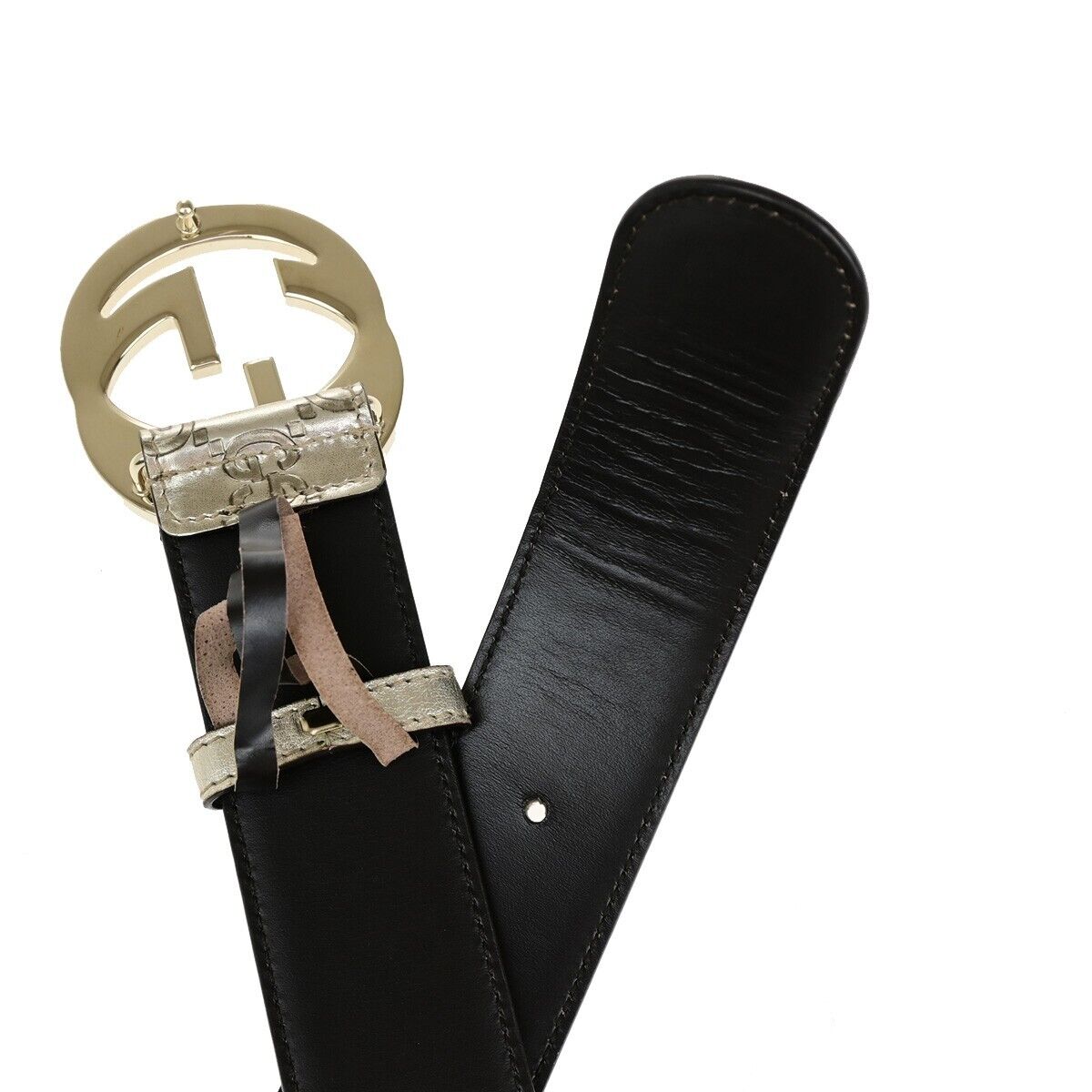 GUCCI GG Logo Interlocking Guccissima Belt 75/30 Leather Silver Italy 36EB415