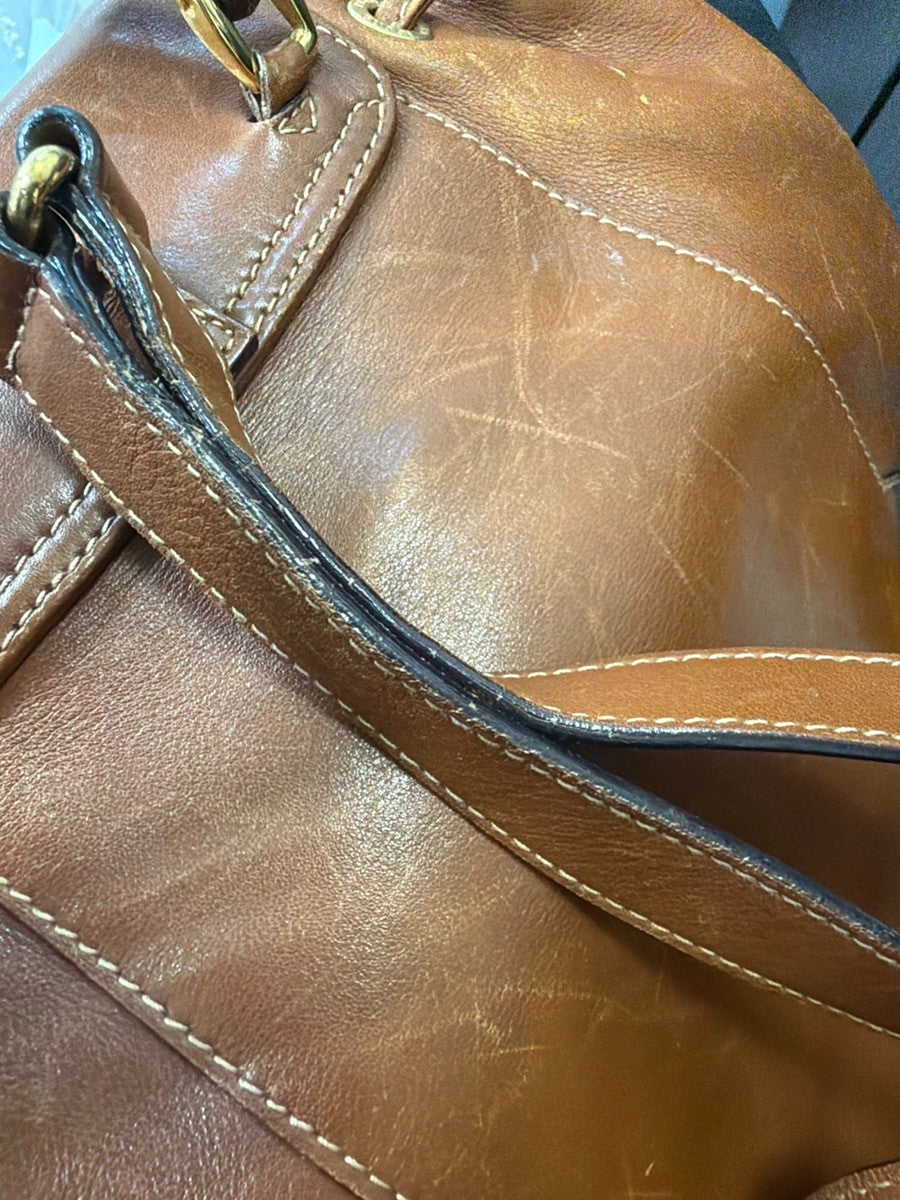 GUCCI Logo Bamboo Drawstring Mini Backpack Bag Leather Brown GHW Italy 64YH955