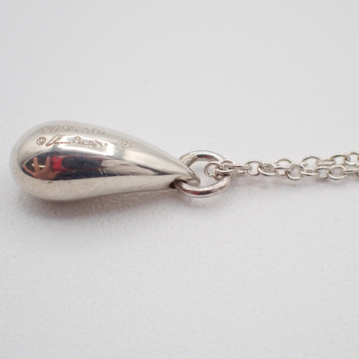 Tiffany & Co. Logo Tear Drop Chain Necklace Pendant Ag 925 Silver 09KC579