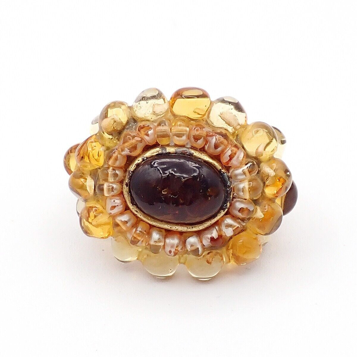 CHANEL Logo Gripoix Ring 00A Brown Gold-Plated France Accessory 38RJ930