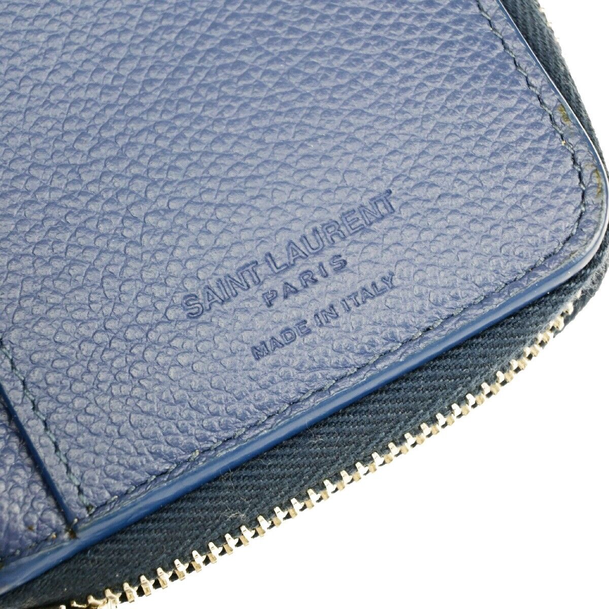 SAINT LAURENT Logo Bifold Wallet Purse Leather Blue SHW Made in Italy 65EB003