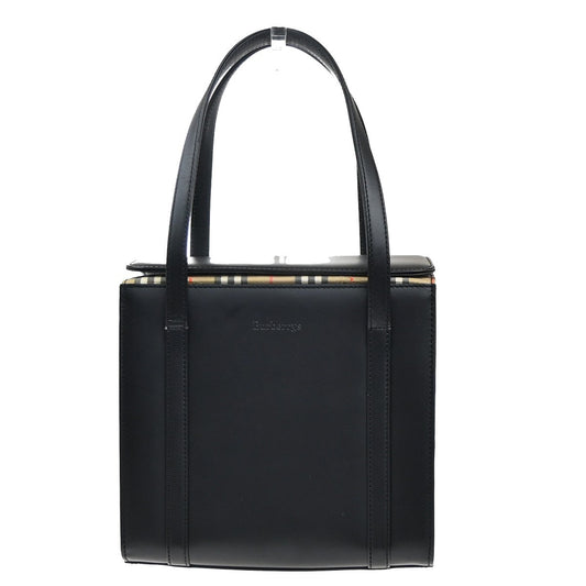 Burbrrys Logo Nova Check Shadow Horse Shoulder Hand Bag Leather Black 30KC505
