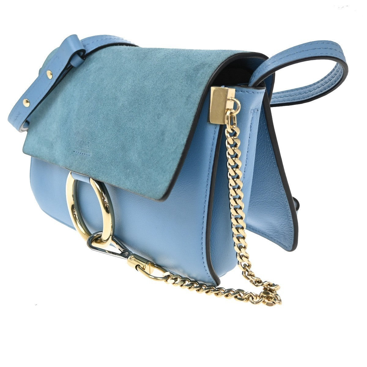 CHLOE Logo Faye Crossbody Shoulder Bag Suede Leather Blue Spain GHW 38CA694