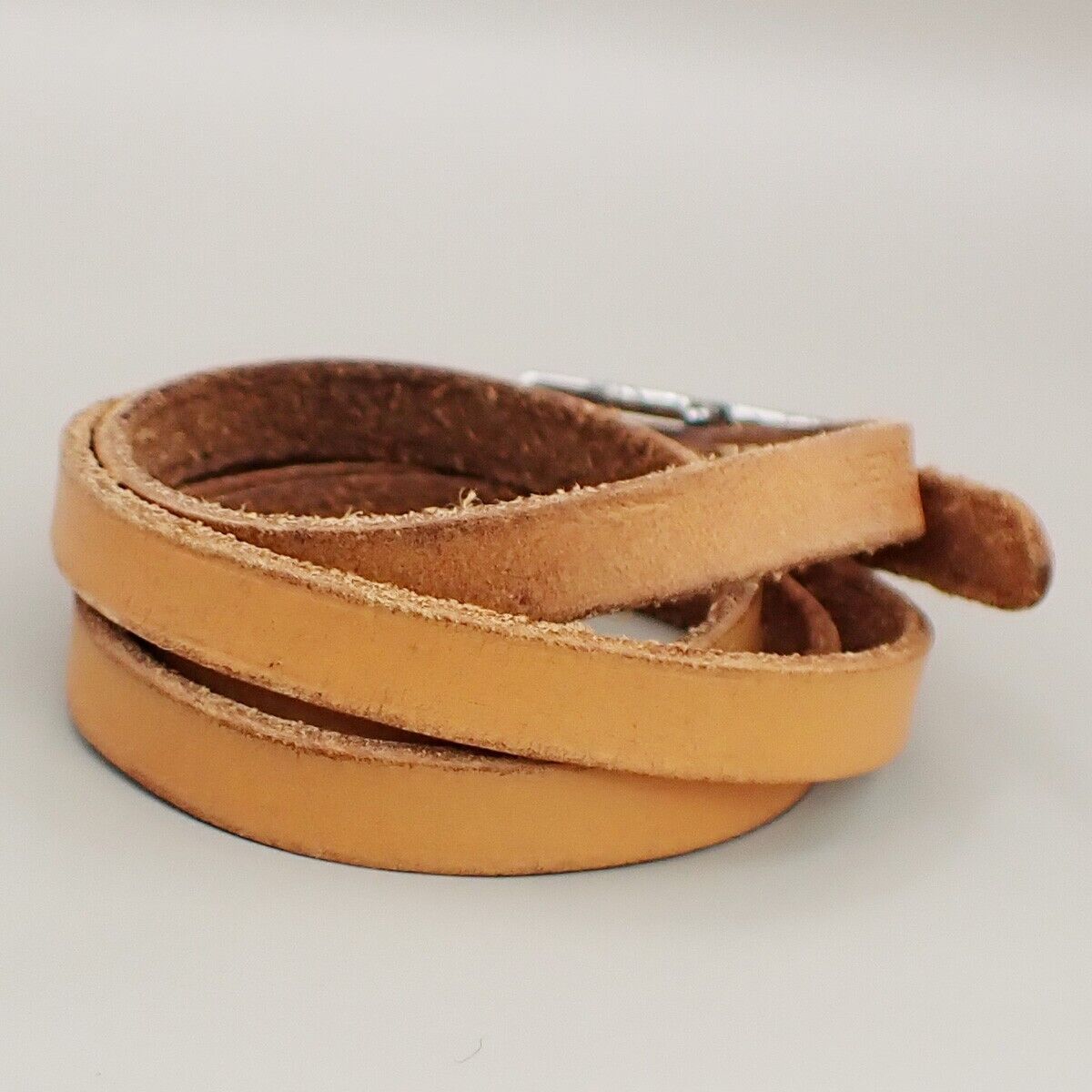 HERMES Logo Api 3 Bracelet Bangle Leather Brown Silver Accessory 02KA477