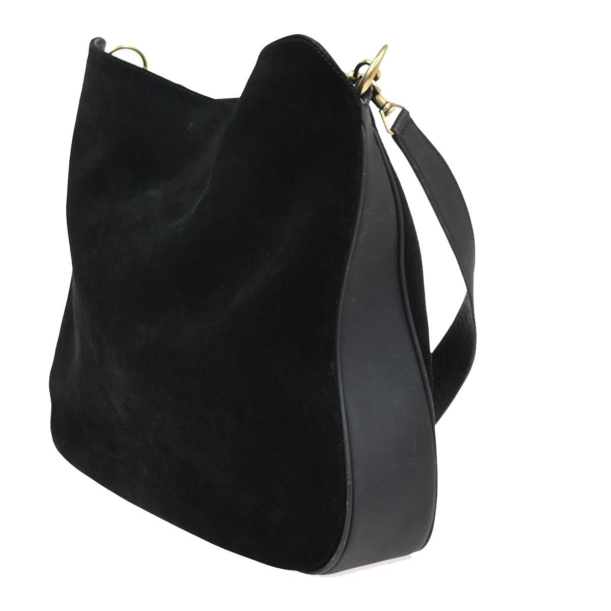 GUCCI Logo Bamboo 2Way Shoulder Hand Bag Suede Leather Black GHW Italy 38ZA308