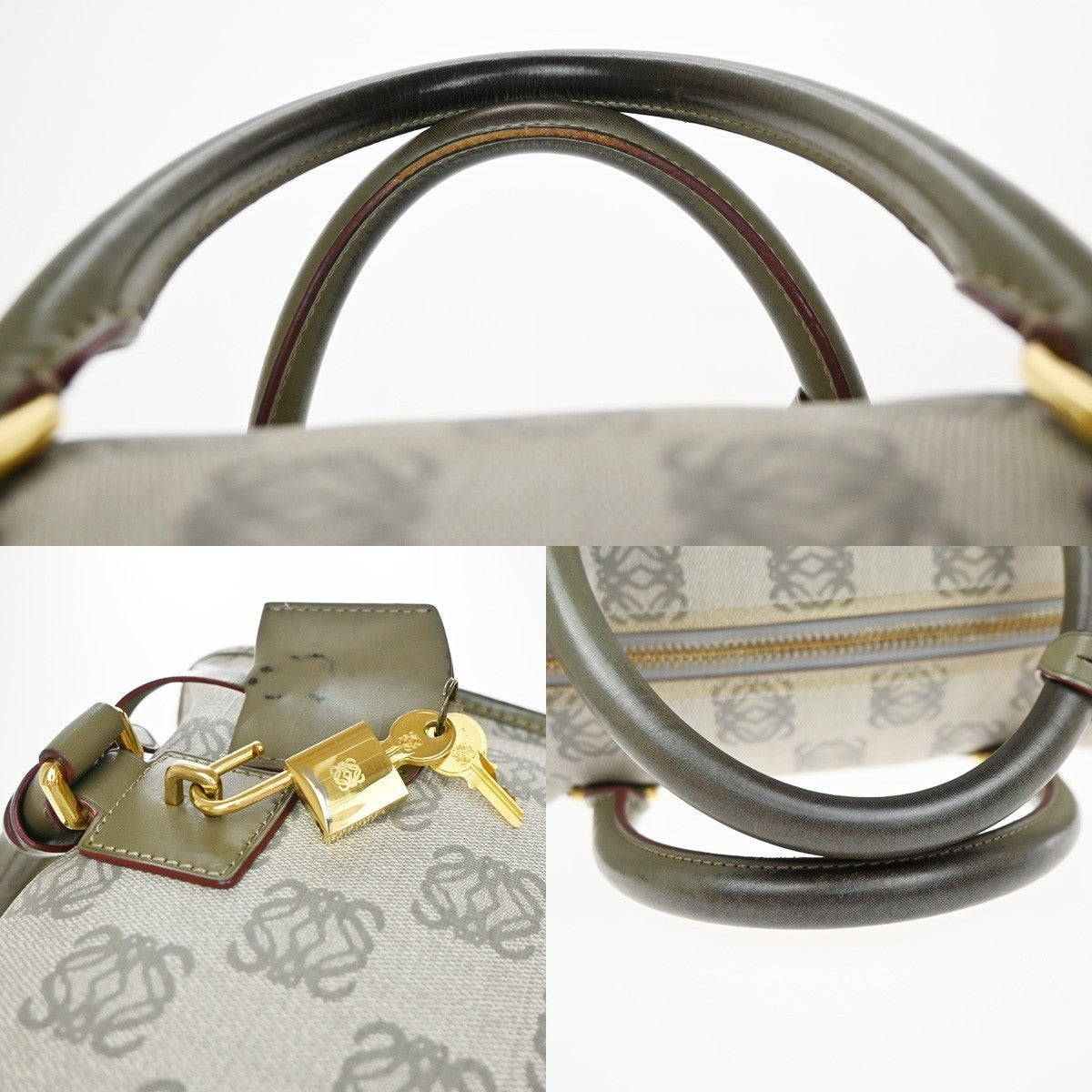 LOEWE Logo AMAZONA Anagram Pattern Hand Bag PVC Leather Gray GHW Spain 35YH954