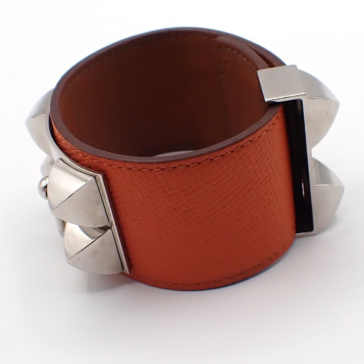 HERMES Collier de Chien Bracelet Size S Square O Epsom Leather Orange 89KP449