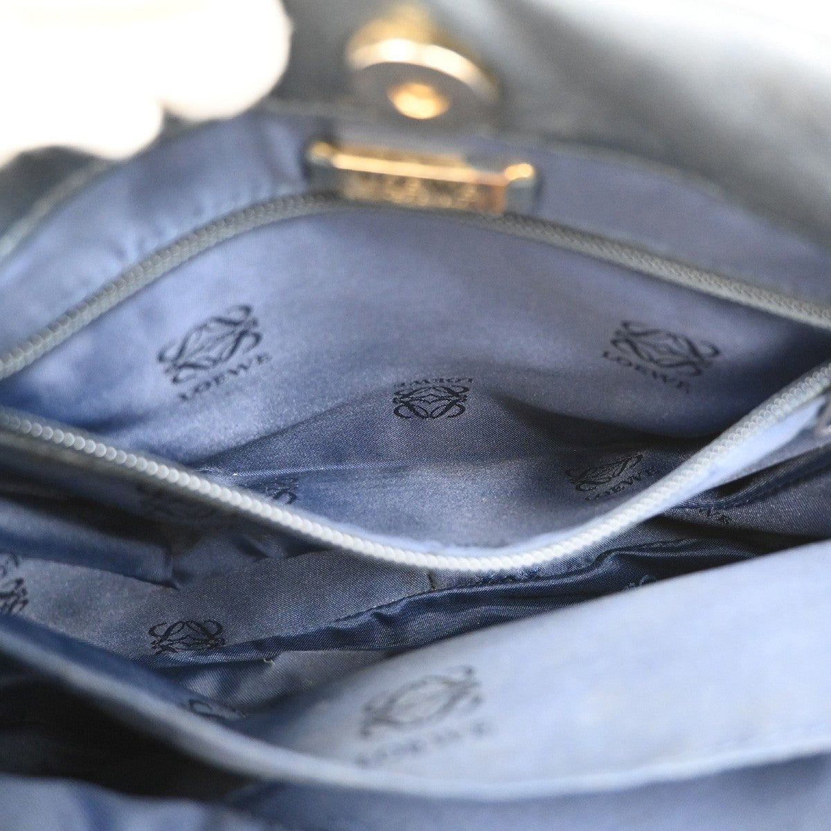 LOEWE LOGO Anagram Drawstring Shoulder Bag Nappa Leather Blue GHW Spain 83ZA266