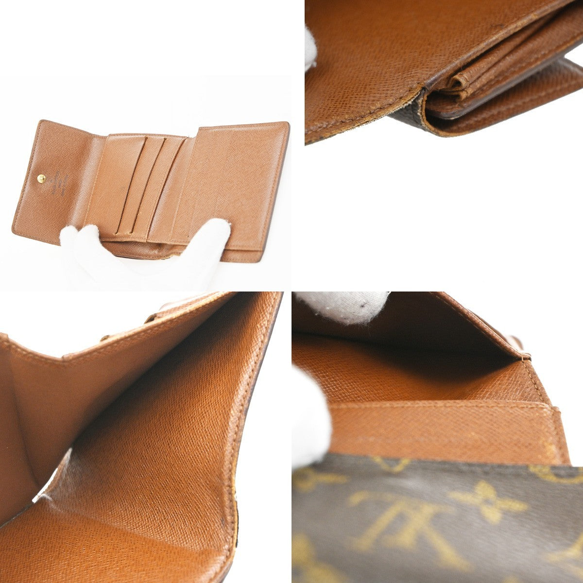 14.Live LOUIS VUITTON LV Logo 2 Set Bifold Wallet Monogram Leather Brown 05KC357