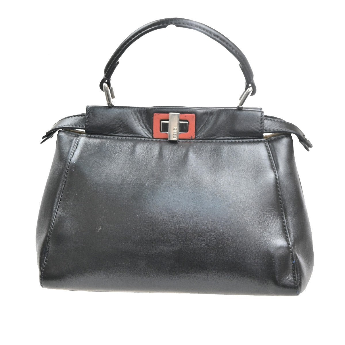 FENDI Peekaboo Logo Mini Hand Tote Bag Leather Black SHW Italy 88MA250