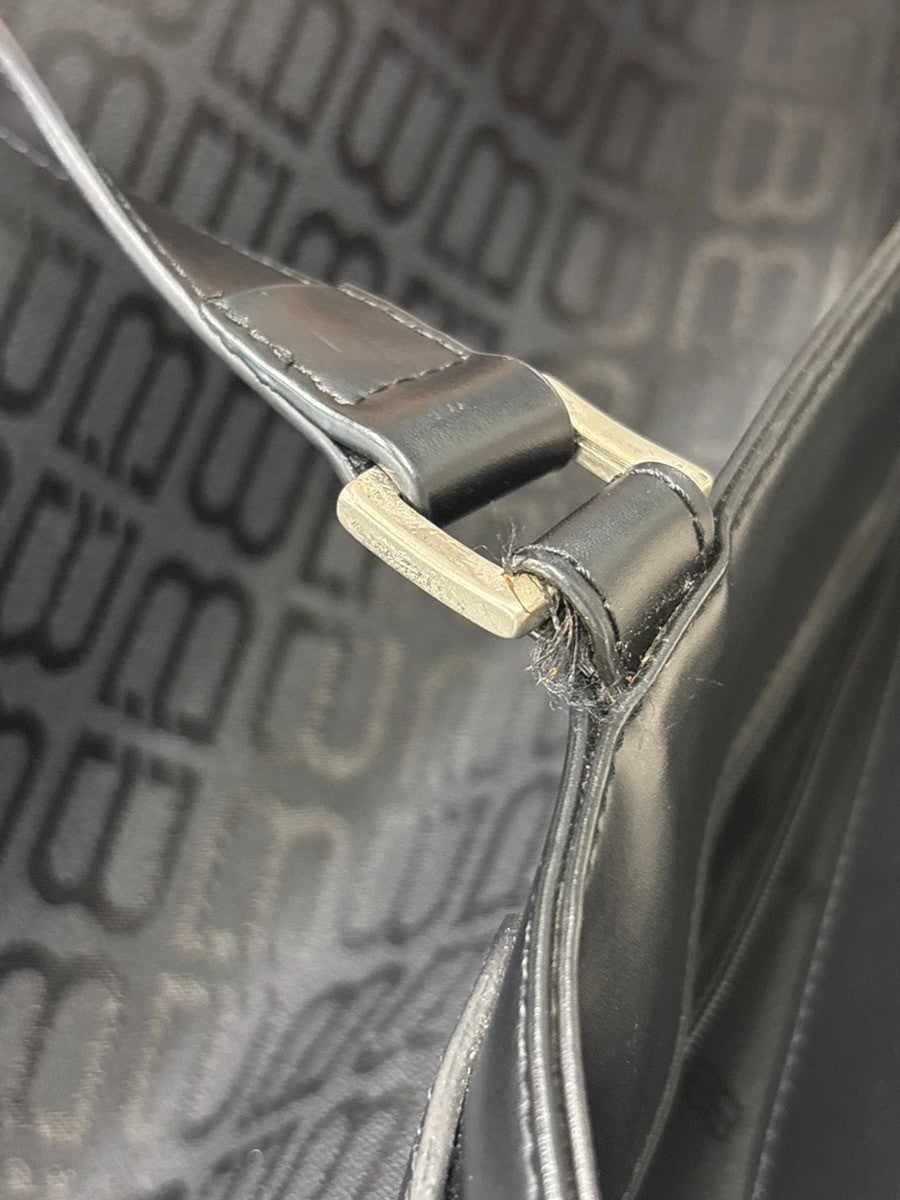 BALENCIAGA Logo BB Pattern Tote Hand Bag Canvas Leather Black SHW 67KD106