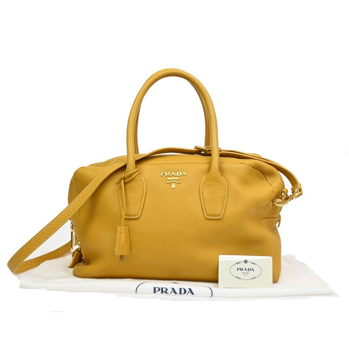 PRADA 2Way Shoulder Hand Tote Bag Vitello Daino Leather Yellow GHW 14DA189