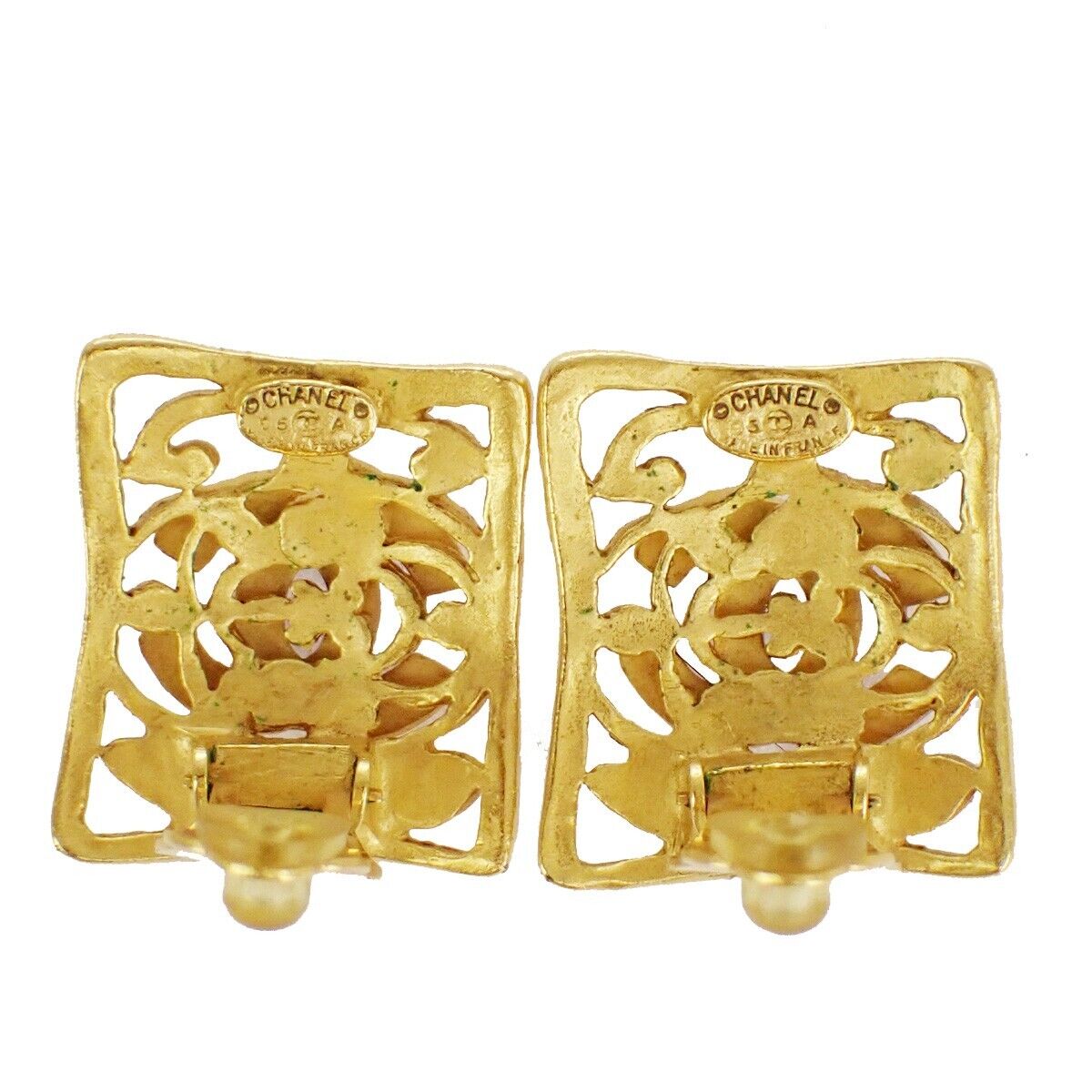 CHANEL CC Logo Button Earrings 95A Clip-On GHW France Accessory 73RJ577