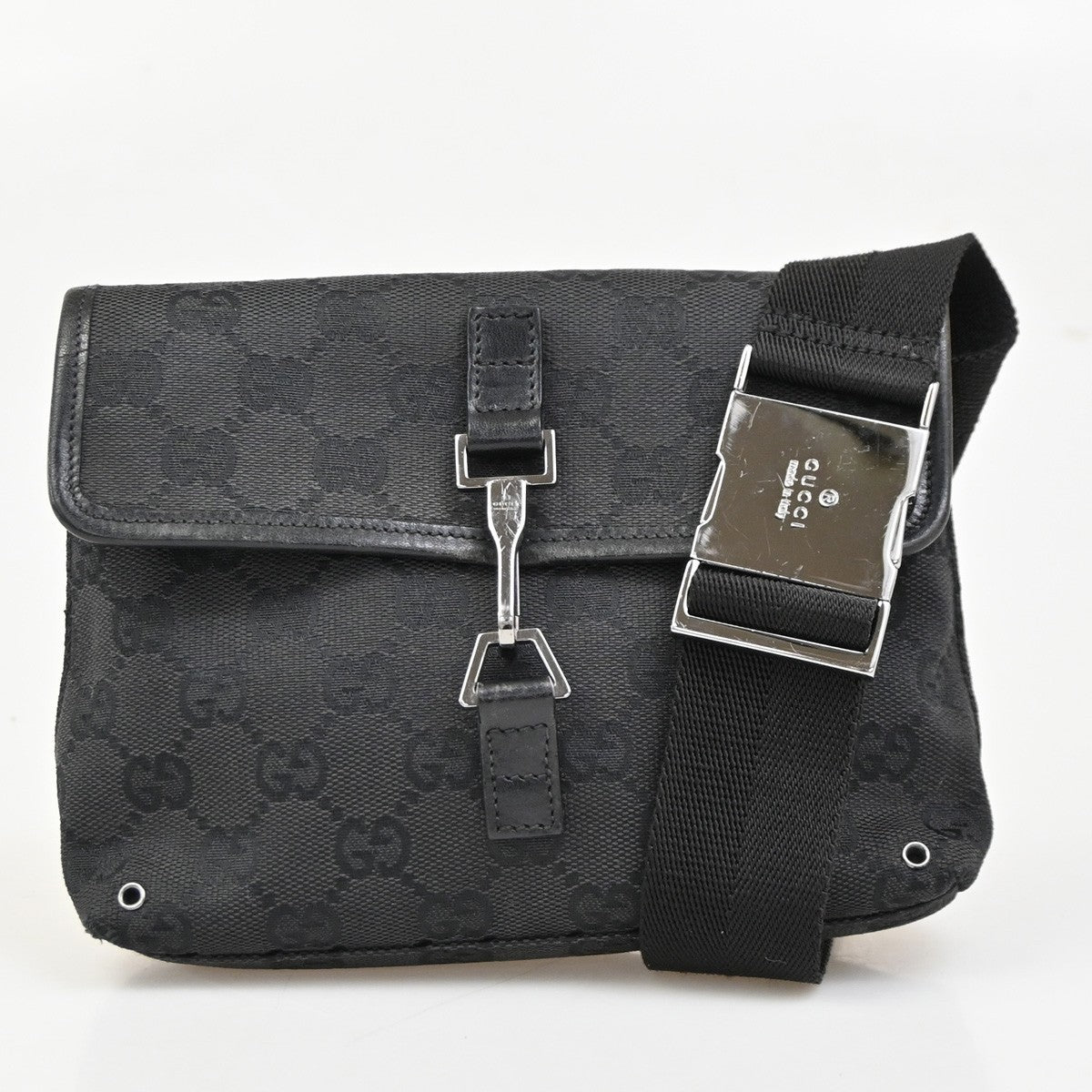 GUCCI GG Pattern Mini Belt Bag Waist Pouch Canvas Black SHW Italy 36DA132