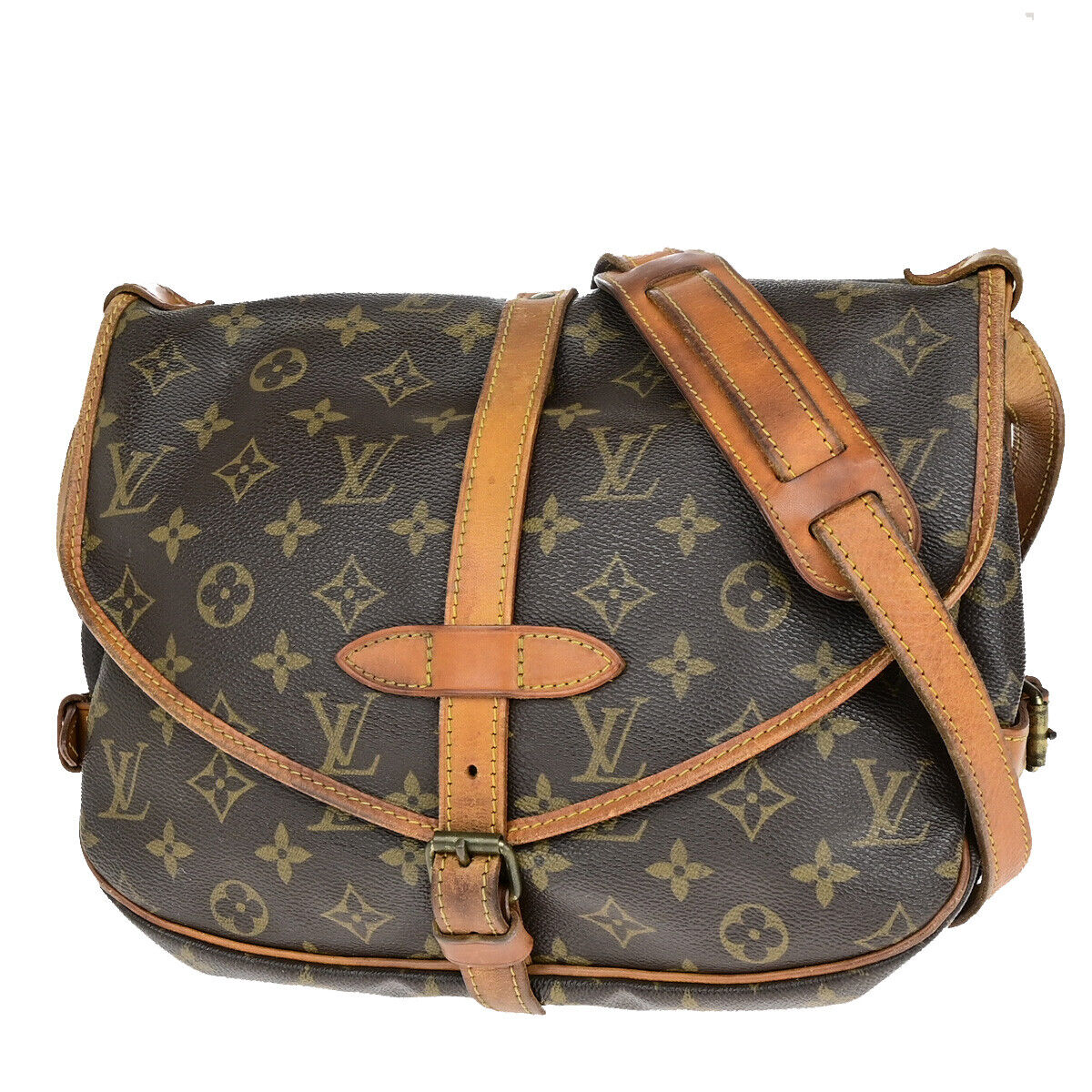 LOUIS VUITTON Logo Saumur 30 Shoulder Bag Monogram Leather Brown M42256 30YG704