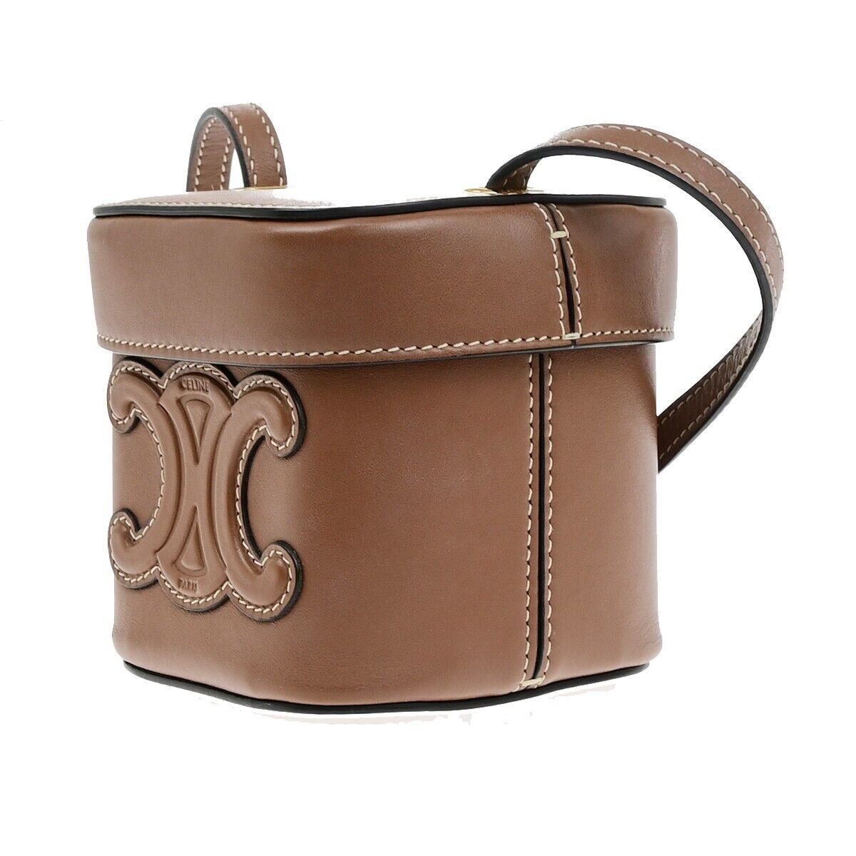CELINE Logo Cuir Triomphe Small Box Shoulder Bag Leather Brown Italy 665RK901