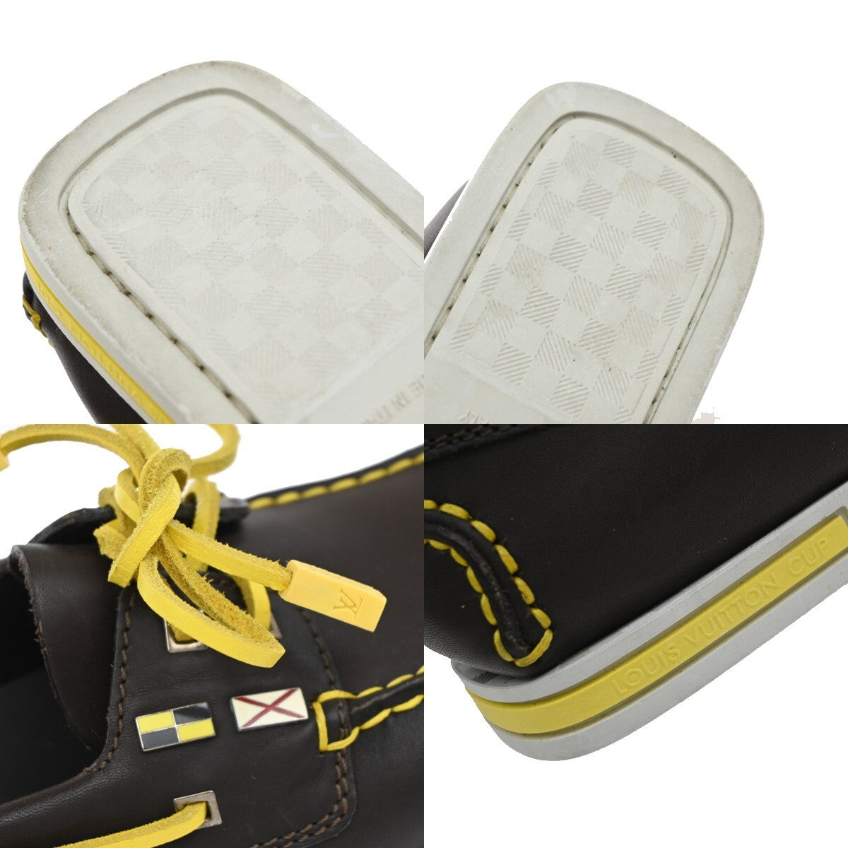 LOUIS VUITTON Logo Vuitton Cup Shoes Size 37  Leather Brown Yellow 88EE321