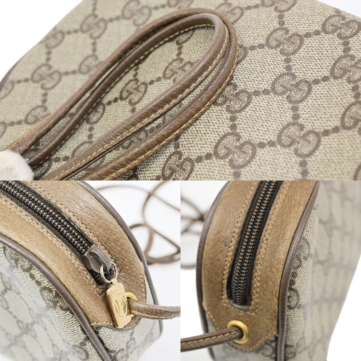 GUCCI Logo Sherry Web GG Pattern Mini Shoulder Bag PVC Leather Brown 68KD111