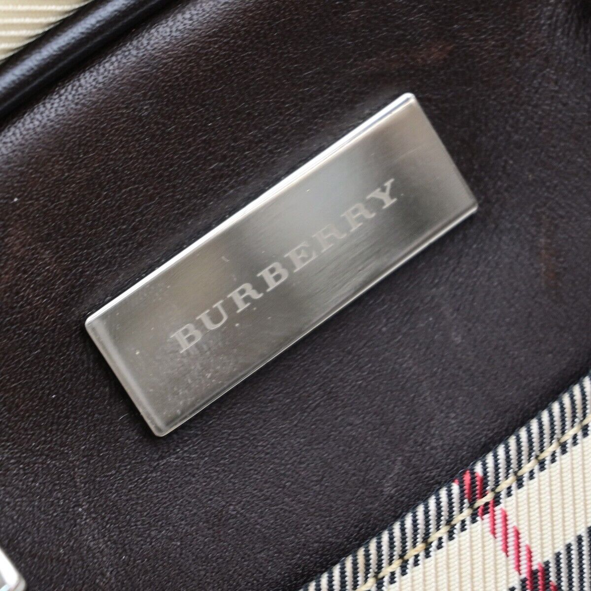 BURBERRY Logo Nova Check Hand Bag Canvas Leather Beige Brown Silver 38ED684