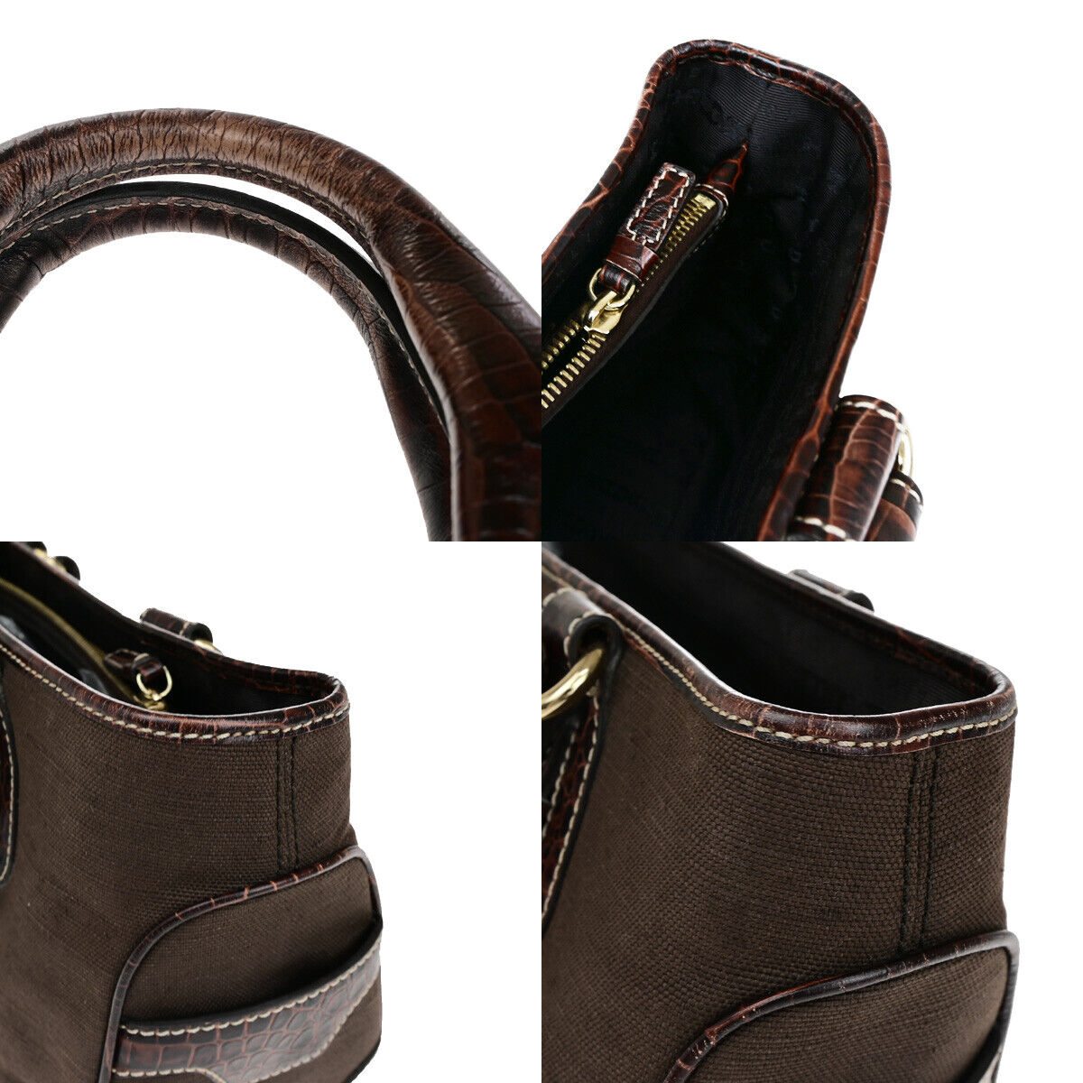 CELINE Boogie Macadam Charm Hand Tote Bag Canvas Embossing Leather Brown 69YF305