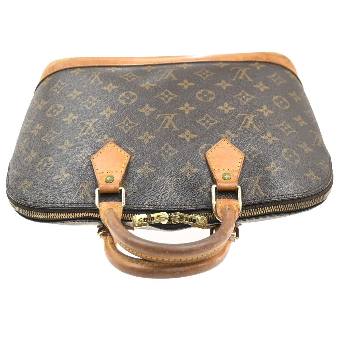LOUIS VUITTON LV Logo Alma Hand Bag Monogram Leather Brown France M51130 30MA452