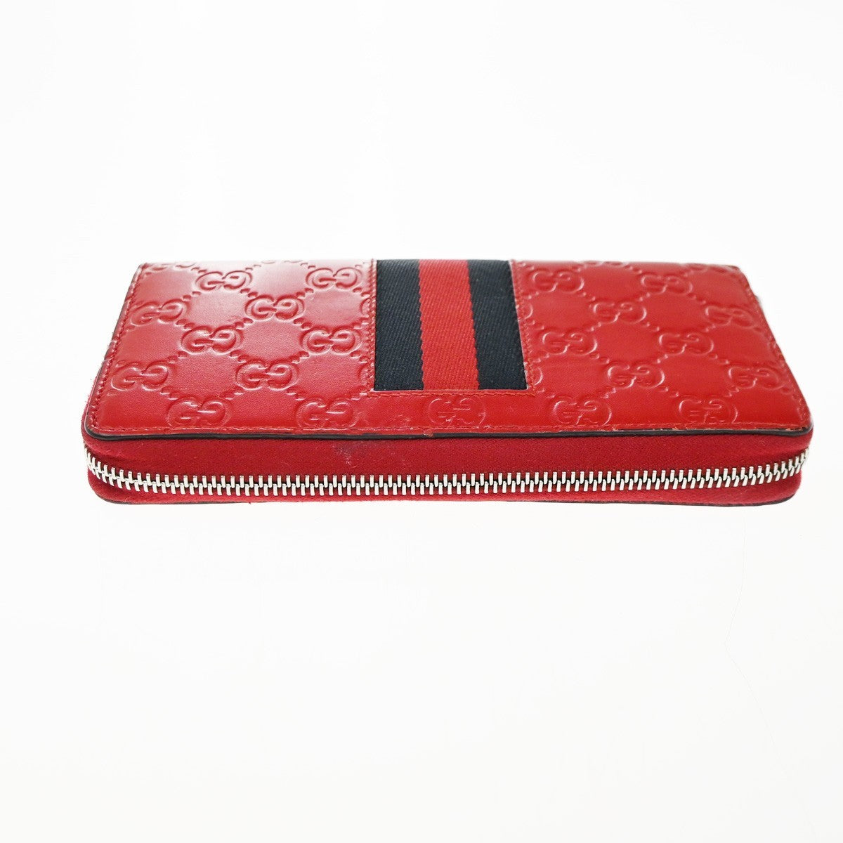 GUCCI Logo Guccissima GG Pattern Long Zipper Around Wallet Leather Red 35EG388
