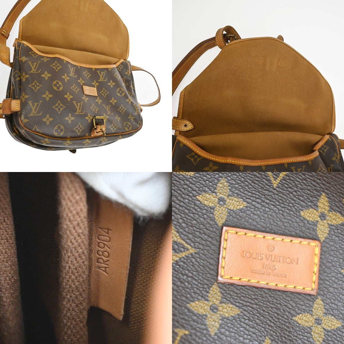 LOUIS VUITTON Logo Saumur 30 Shoulder Bag Monogram Leather Brown M42256 69YJ054