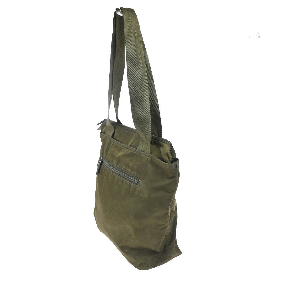 PRADA Logo Shoulder Hand Bag Nylon Leather Khaki Green 62TA556