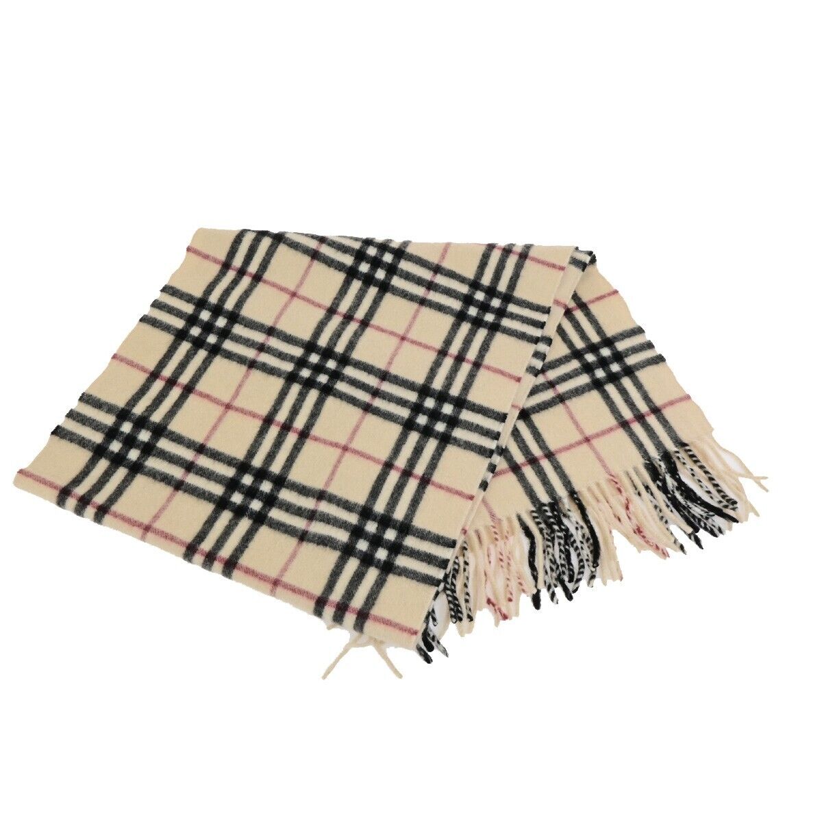 BURBERRY Logo Long Check Scarf  100% Cashmere Beige Accessory 05FB477