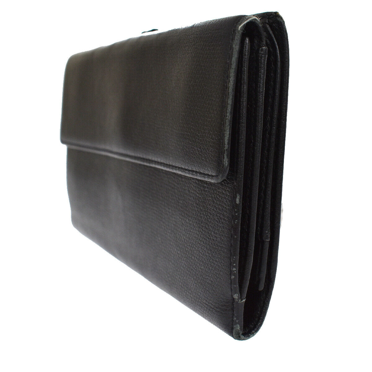 CHANEL CC Logo Long Bifold Wallet Purse Leather Black GHW France 60YC785