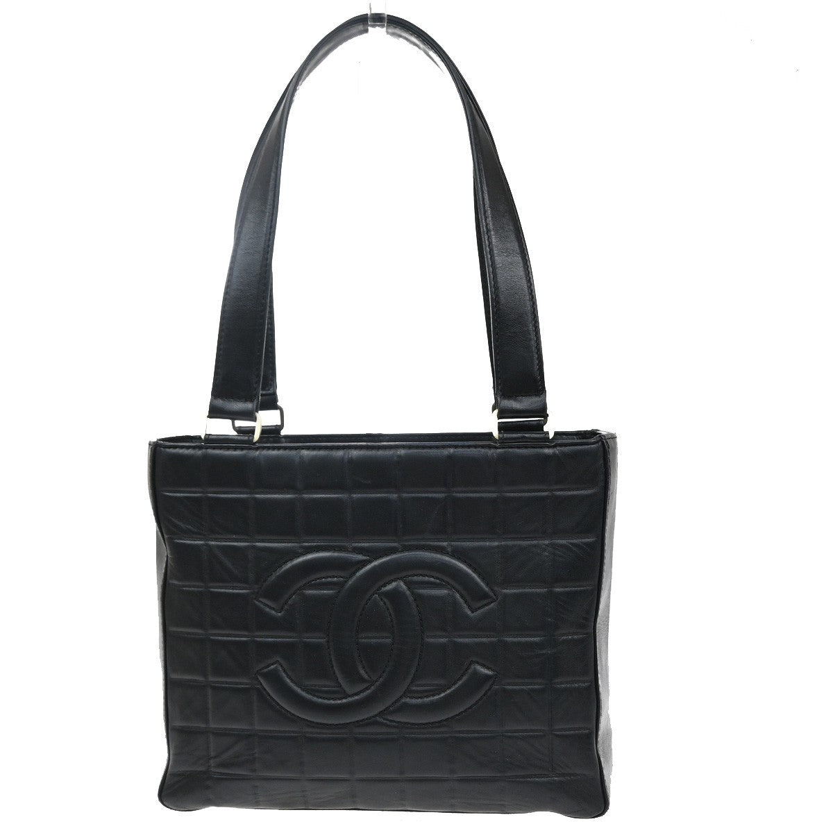 CHANEL CC Logo Chocolate Bar Shoulder Tote Bag Leather Black France 686RP167